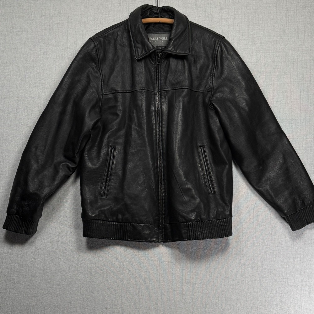 Vintage Desert Well Leather Jacket Bomber Style Black Real‎ Leather Size 2XL